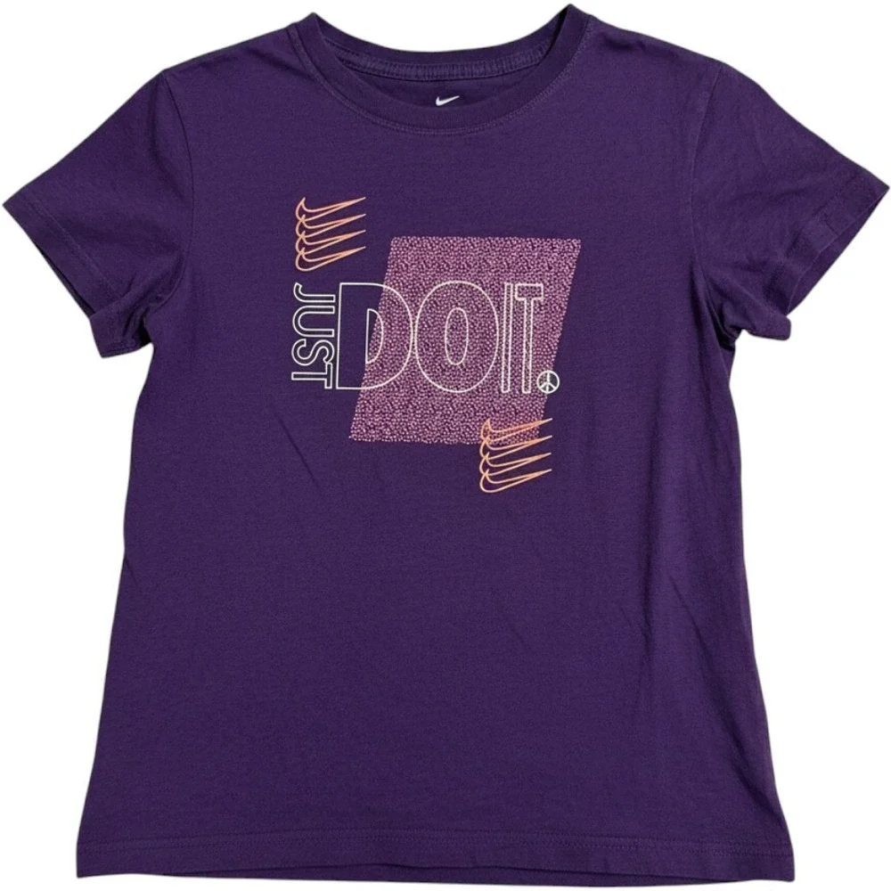 THE NIKE TEE Just Do It Purple Youth Large‎ Crew Short Sleeve T-Shirt Retro Look